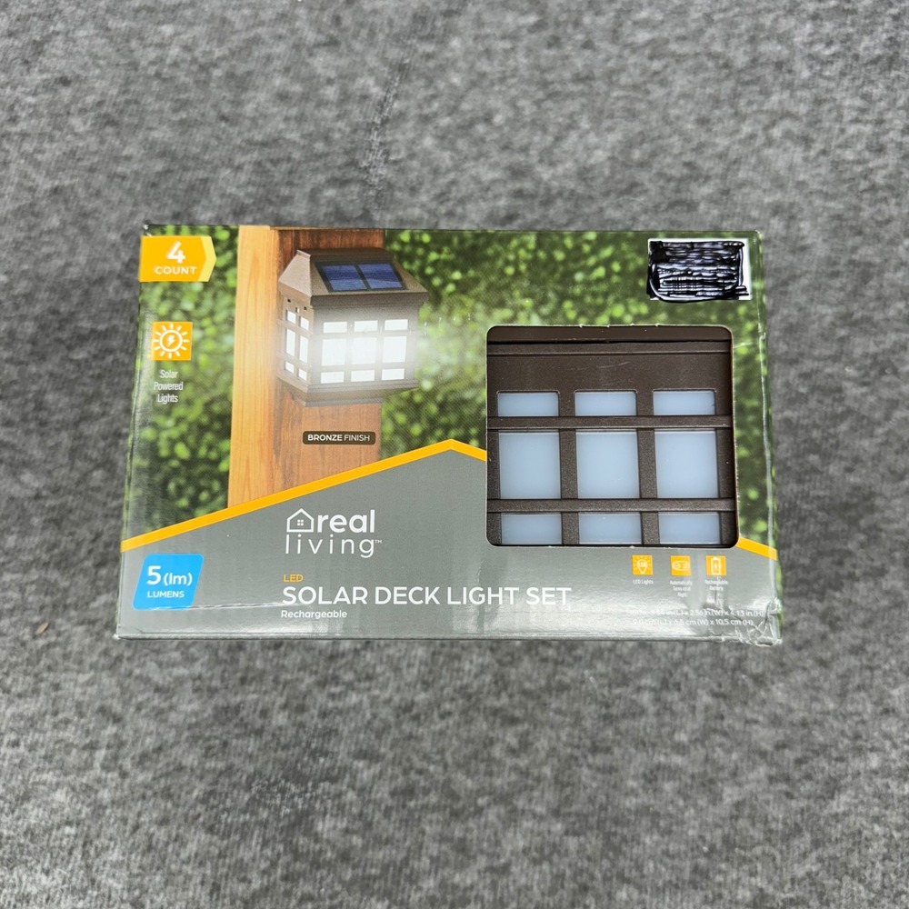 Real Living LED Solar Deck Light Set Bronze Finish 4 Count Rechargeable‎ Outdoor
